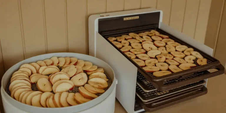 Round stacked dehydrator beside a box dehydrator with trays