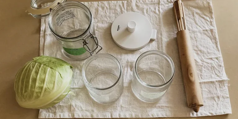 Fermentation starter set with jar, weights, lid and cabbage