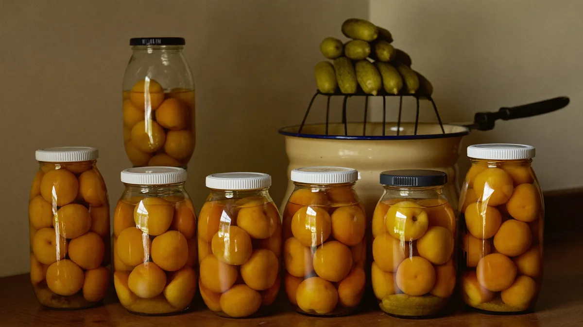 Water bath canner and filled mason jars on a stove