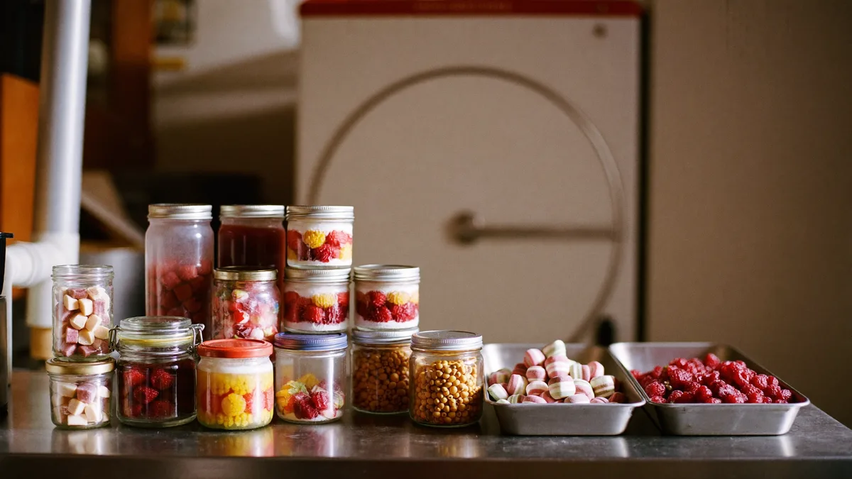 Freeze dried fruit in glass jars