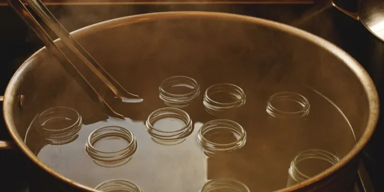 Empty jars being sterilized in a pot of boiling water